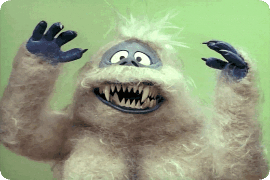 Picture of Bumble, the fury yeti character in the movie, “Rudolph the Red Nosed Reindeer.”